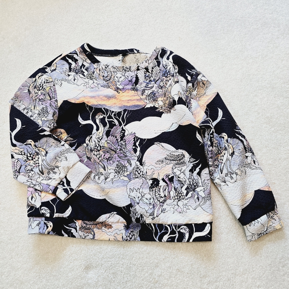 3/$50 Top shop water color wolf and crane sunset jacquard sweatshirt top